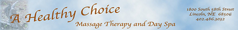 A Healthy Choice Massage and Day Spa Banner ad blue with golden letters